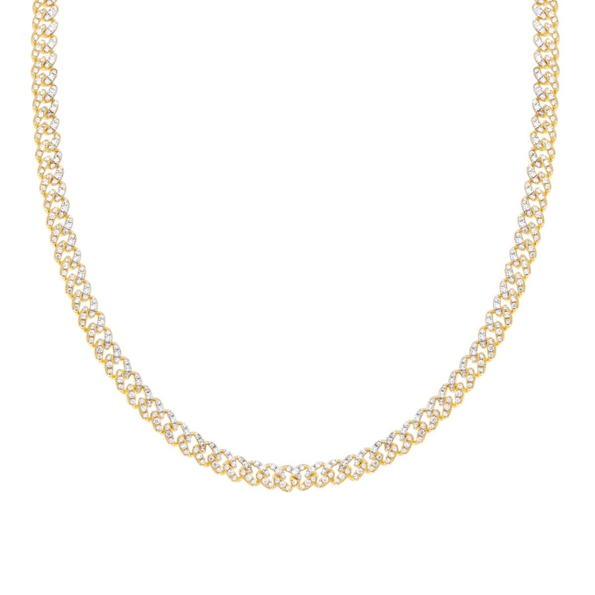 Collana Catena Grumetta con Cubic Zirconia Bianchi in ARGENTO 925 Galvanica Oro