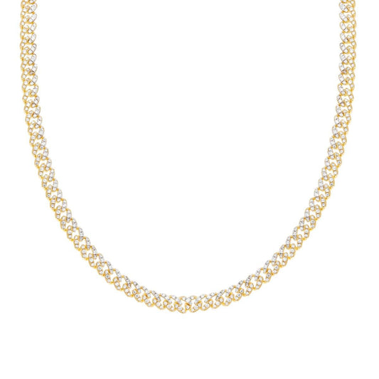 Collana Catena Grumetta con Cubic Zirconia Bianchi in ARGENTO 925 Galvanica Oro