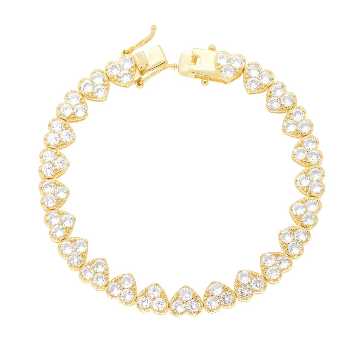 Bracciale Tennis cm 18 Cuori con Cubic Zirconia Bianchi in ARGENTO 925 Galvanica Oro
