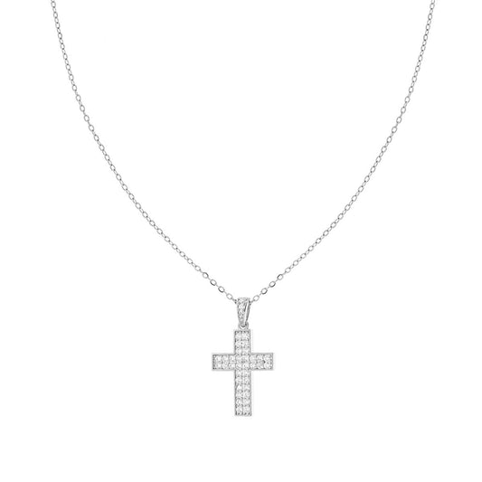 Collana Catena Forzatina Croce con Crystal Bianchi in ACCIAIO e OTTONE