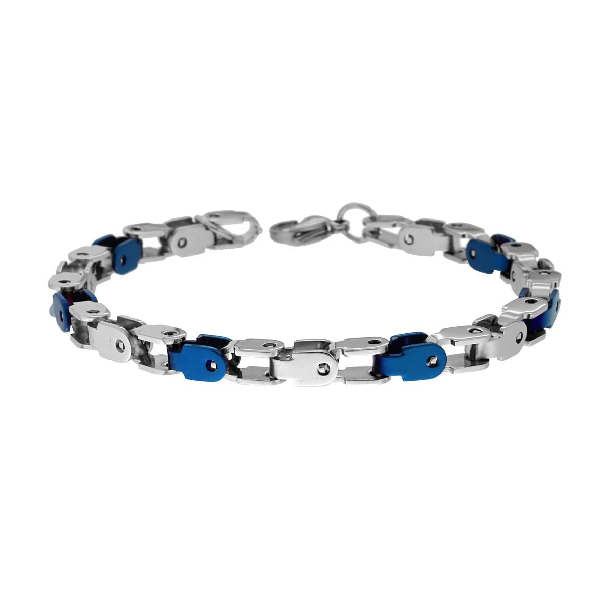 Bracciale Uomo Catena Imperniata Maglia bicolore Blu e ACCIAIO