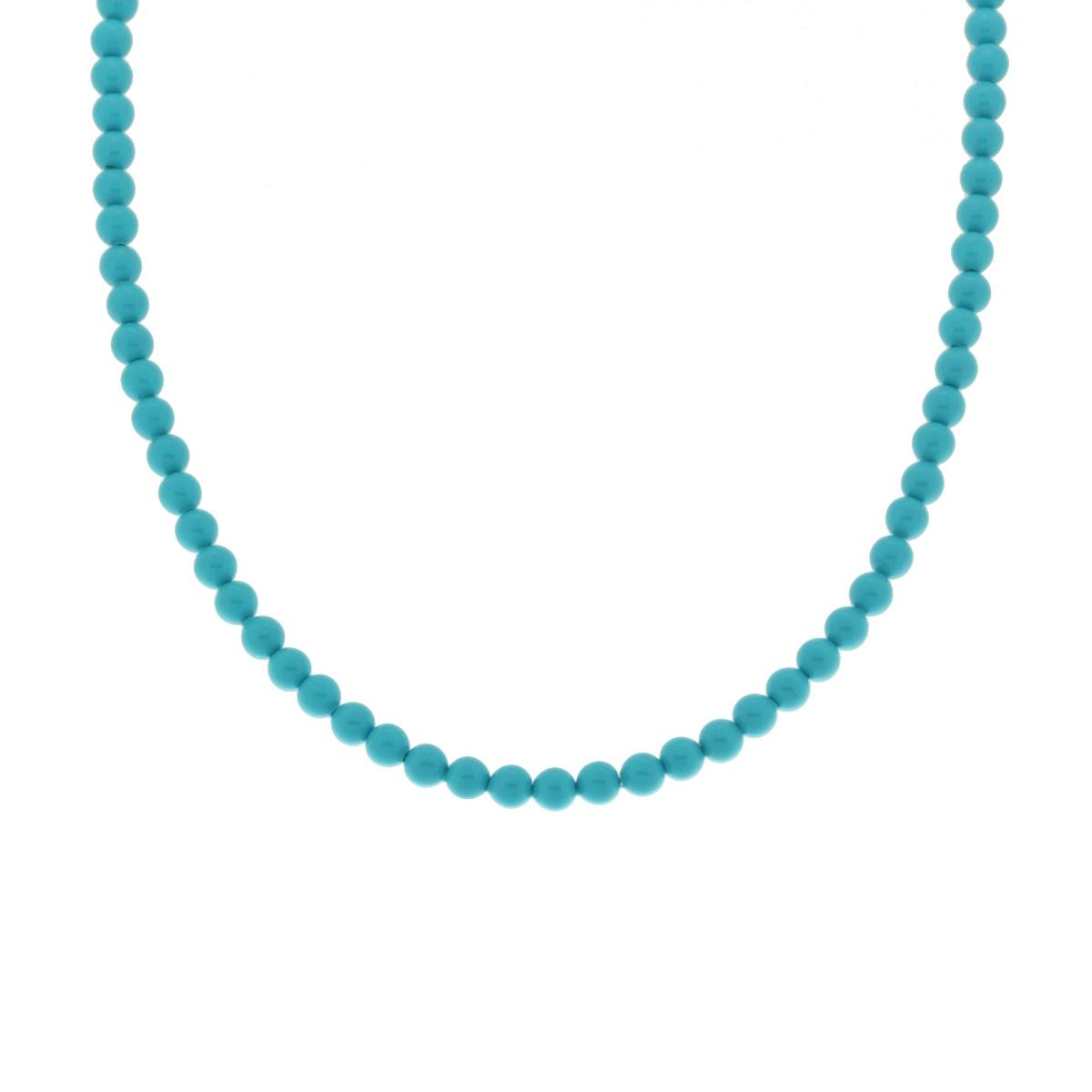 Collana Turchese mm 4 in vetro perlato con filo e chiusura in ARGENTO 925 Galvanica Oro