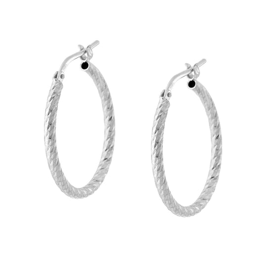 Orecchini Cerchio Diamantato mm 24 sezione canna mm 2 in ARGENTO 925 Galvanica Platino