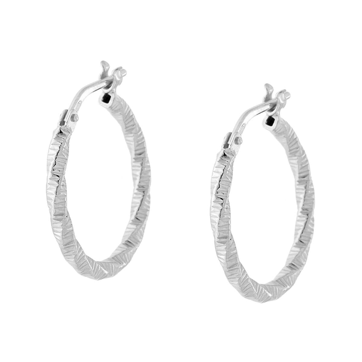 Orecchini Cerchio Diamantato mm 19 sezione canna mm 2 in ARGENTO 925 Galvanica Platino