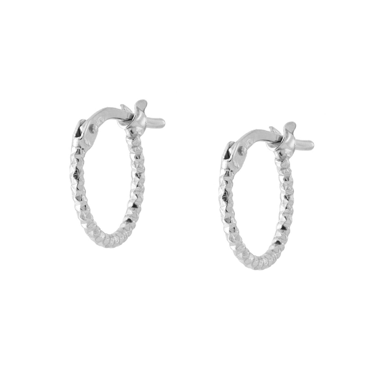 Orecchini Cerchio Diamantato mm 10 sezione canna mm 1,2 in ARGENTO 925 Galvanica Rodio