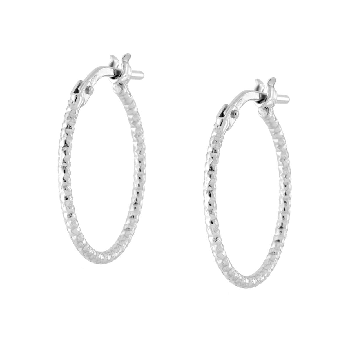 Orecchini Cerchio Diamantato mm 17 sezione canna mm 1,2 in ARGENTO 925 Galvanica Rodio