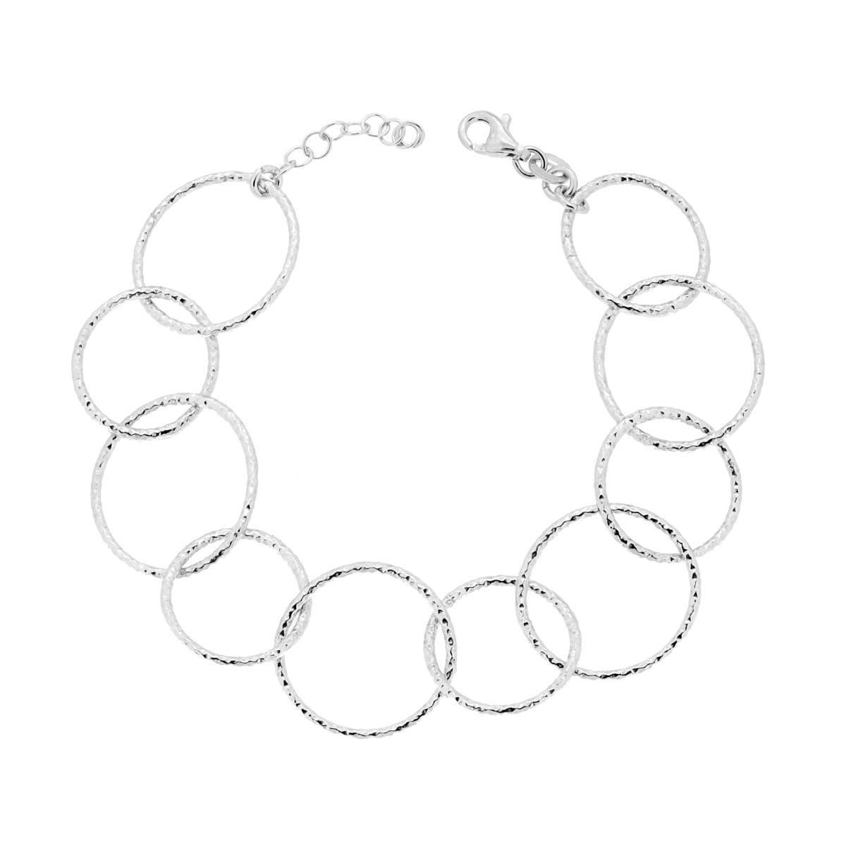 Bracciale Catena Cerchi Diamantati in ARGENTO 925 Galvanica Rodio
