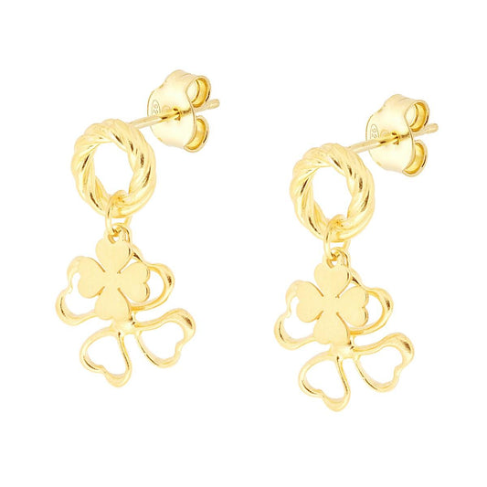 Orecchini Quadrifogli pendenti in ARGENTO 925 Galvanica Oro