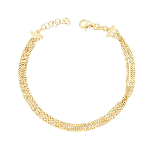 Bracciale tre fili Catena Grumetta Diamantata in ARGENTO 925 Galvanica Oro