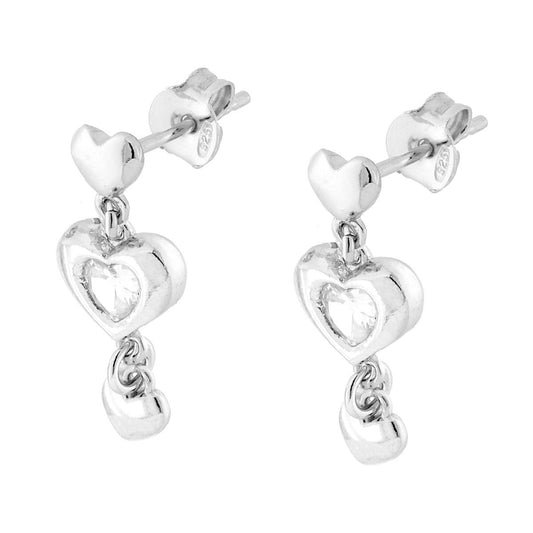 Orecchini Cuori e Cubic Zirconia Bianco pendenti in ARGENTO 925 Galvanica Rodio