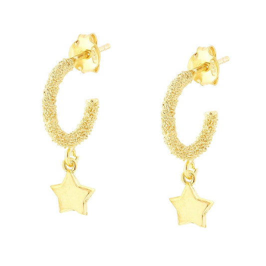 Orecchini Cerchio Diamantato con Stella pendente in ARGENTO 925 Galvanica Oro