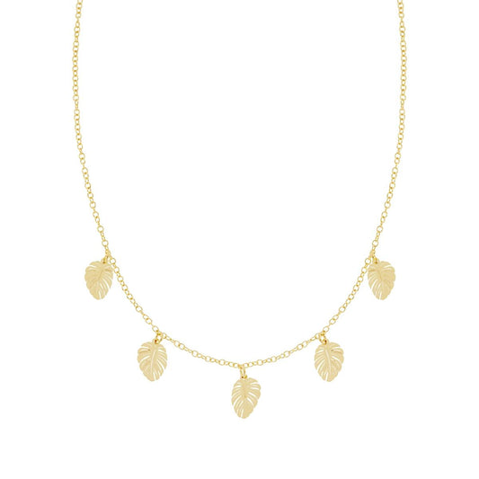 Collana Catena Forzatina con Foglie Monstera in ARGENTO 925 Galvanica Oro