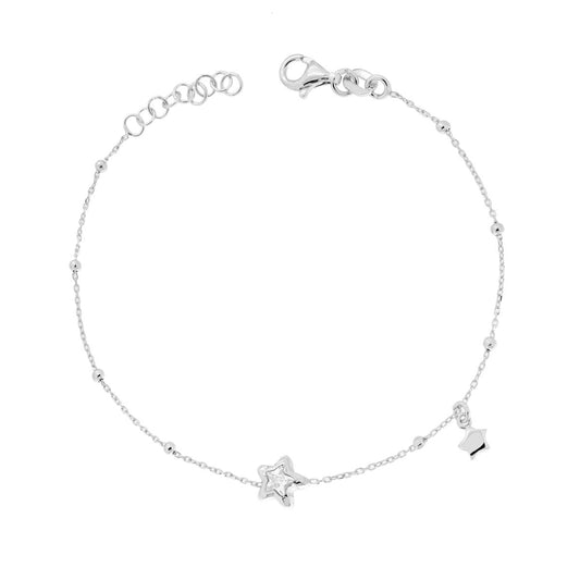 Bracciale Catena Forzatina Diamantata con Stelle e Cubic Zirconia Bianchi pendenti in ARGENTO 925 Galvanica Rodio