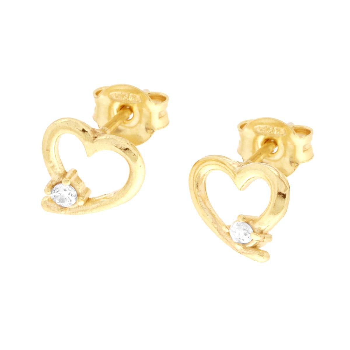 Orecchini Cuore e Cubic Zirconia Bianco in ARGENTO 925 Galvanica Oro