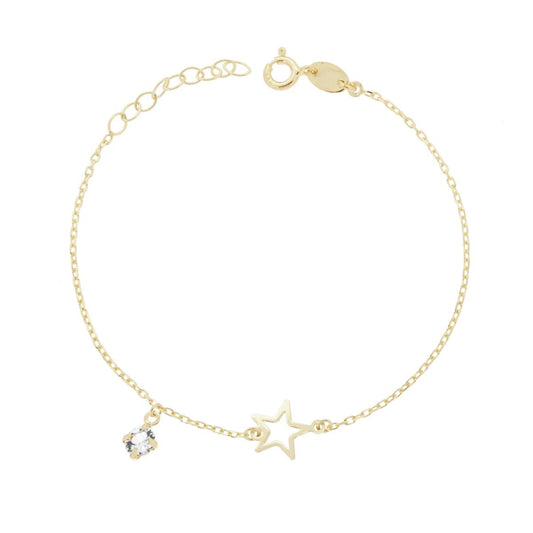 Bracciale Catena Forzatina Diamantata con Punto Luce Cubic Zirconia Bianco e Stella in ARGENTO 925 Galvanica Oro