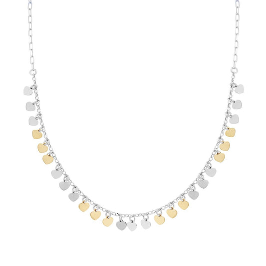 Collana Catena Forzatina allungata con Cuori plain pendenti in ARGENTO 925 Galvanica Rodio e Oro