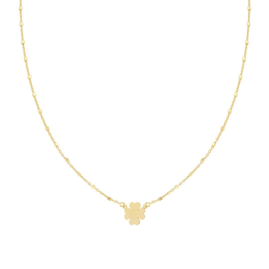 Collana Catena Forzatina con Cubetti Diamantata e Quadrifoglio plain in ARGENTO 925 Galvanica Oro