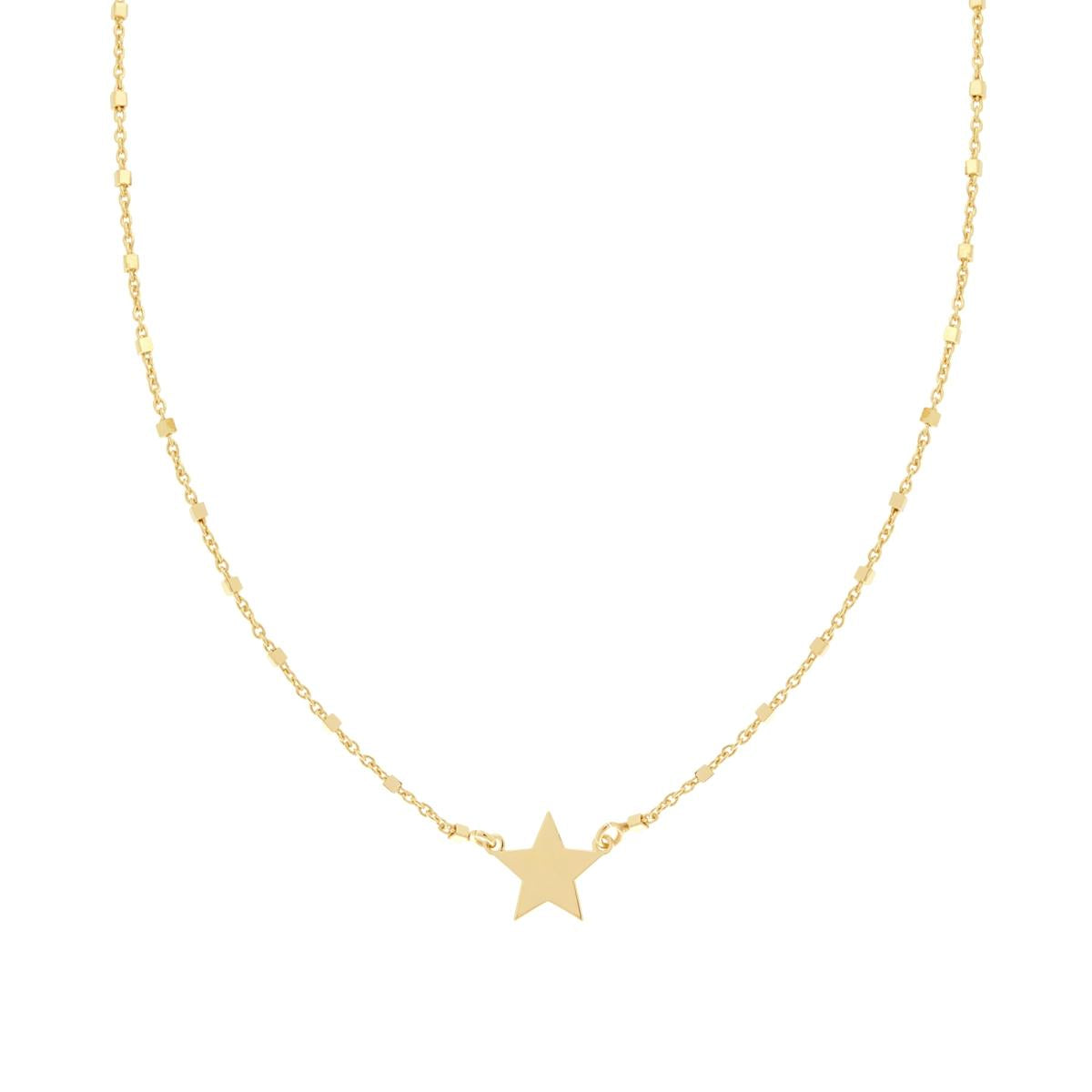 Collana Catena Forzatina Diamantata con Cubetti e Stella plain in ARGENTO 925 Galvanica Oro