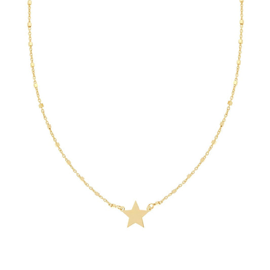 Collana Catena Forzatina Diamantata con Cubetti e Stella plain in ARGENTO 925 Galvanica Oro