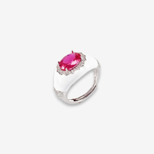 Anello Donna smaltato in Argento 925 con zircone ovale