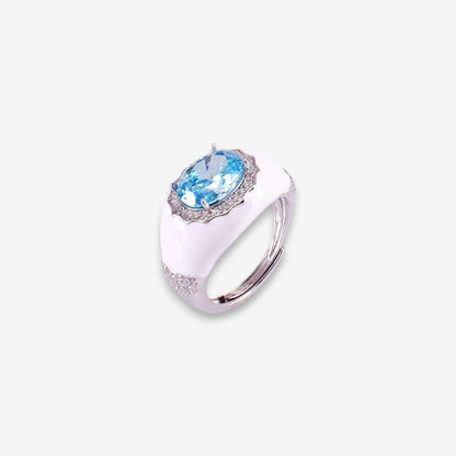 Anello Donna smaltato in Argento 925 con zircone ovale