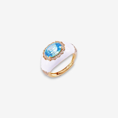 Anello Donna smaltato in Argento 925 con zircone ovale
