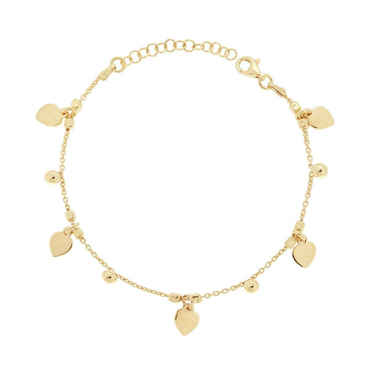 Bracciale Catena Forzatina con Cuori e Palline pendenti in ARGENTO 925 Galvanica Oro