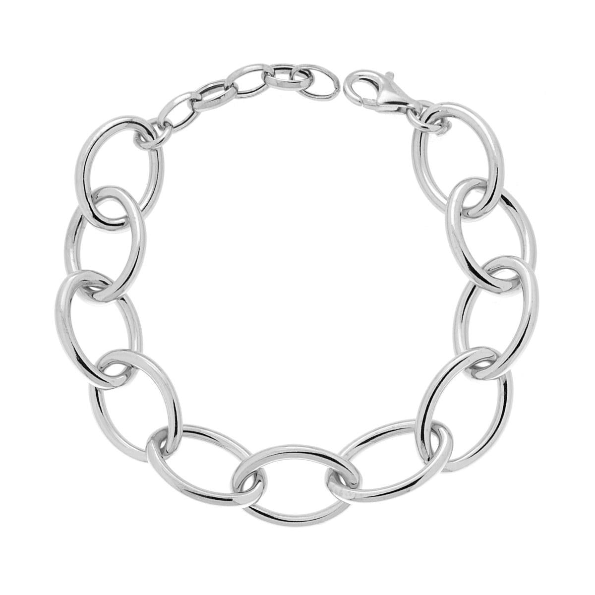 Bracciale Catena Forzatina Ovale mm 14 cm 18+4 in ARGENTO 925 Galvanica Rodio