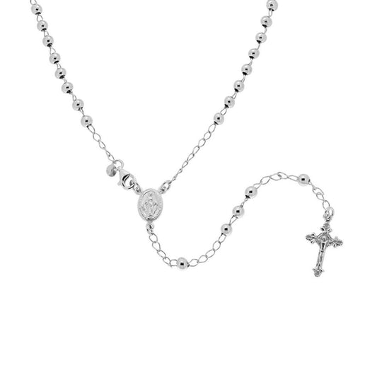 Collana Rosario cm 45 con Grani a pallina liscia mm 4 in ARGENTO 925 Galvanica Rodio