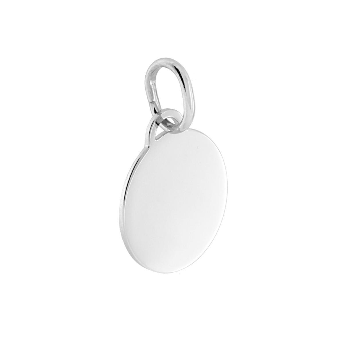 Ciondolo Piastrina a forma tonda con lavorazione liscia e lucida.<BR>Made in Italy<BR>