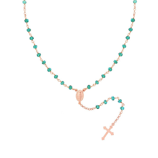 Collana Rosario cm 50 con Grani in Crystal mm 3.5 colore Verde Smeraldo in ARGENTO 925 Galvanica Rosa