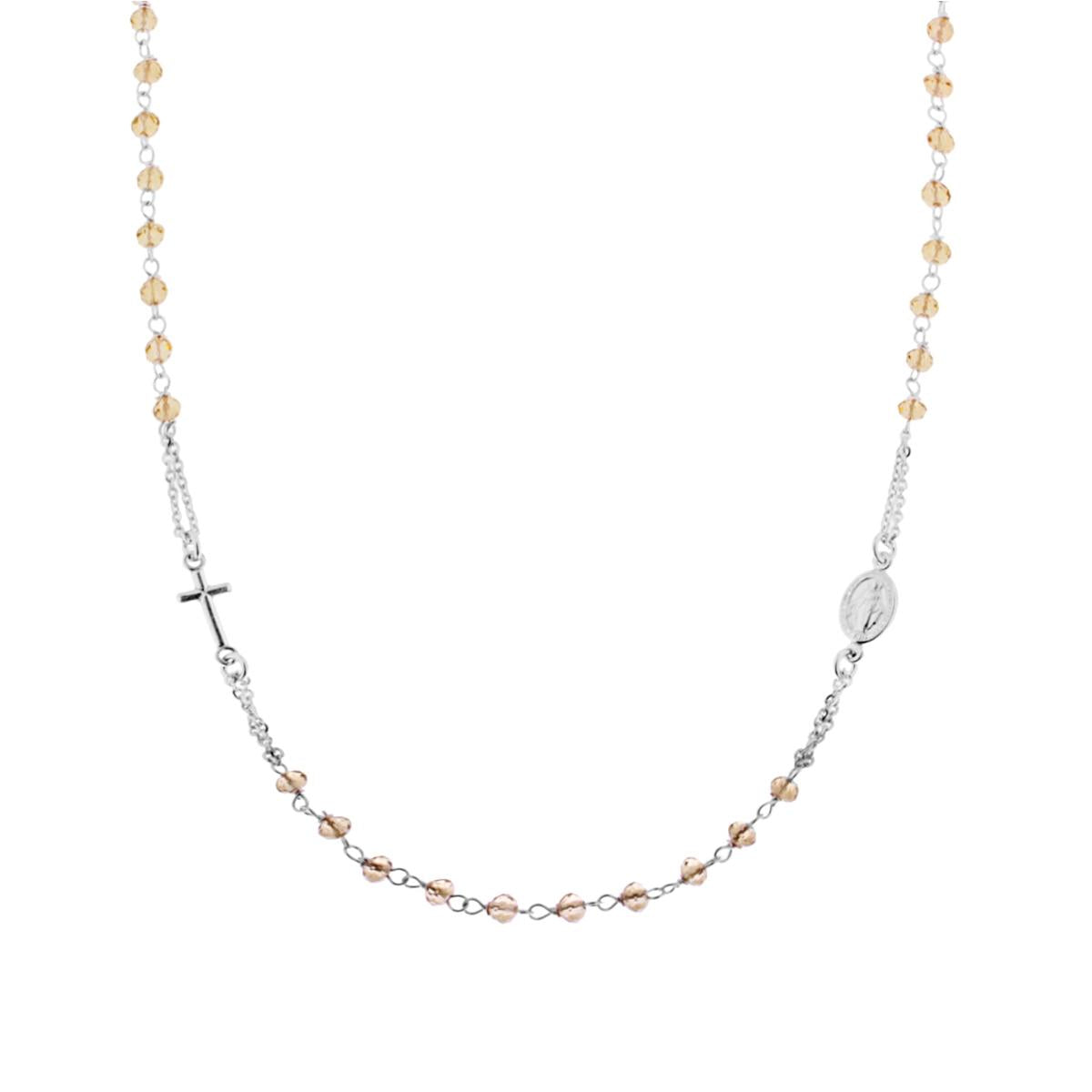 Collana Rosario modello Girocollo cm 50 con Crystal Topazio Boreale mm 3.5 in ARGENTO 925 Galvanica Rodio