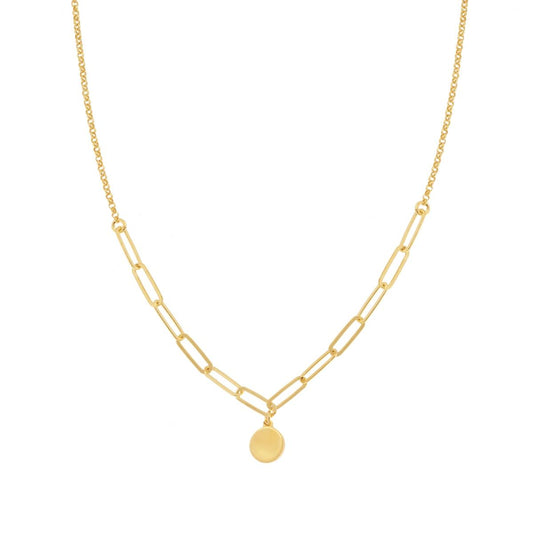 Collana Catena Rolo Diamantata e Forzatina allungata con Tondo plain in ARGENTO 925 Galvanica Oro