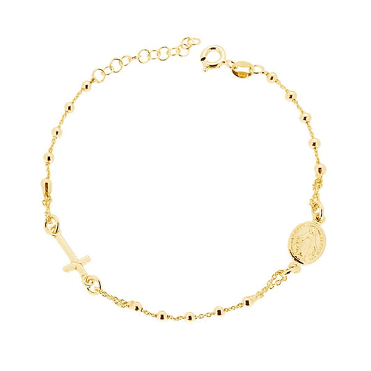Bracciale Rosario cm 18+2 con Grani Pallina Liscia mm 2,5 con Croce e Medaglia Madonna in ARGENTO 925 Galvanica Oro