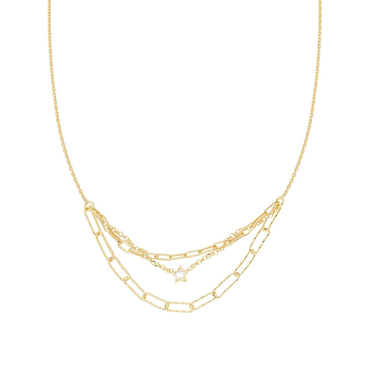 Collana Catena Forzatina Diamantata con centrale Multifili e Stella Cubic Zirconia Bianco pendenti in ARGENTO 925 Galvanica Oro