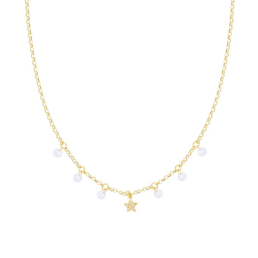 Collana Catena Rolo Diamantata con Stella e Cubic Zirconia Bianchi pendenti in ARGENTO 925 Galvanica Oro