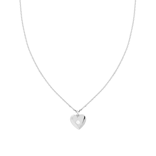 Collana Catena Forzatina Diamantata con Cuore e Cubic Zirconia Bianco in ARGENTO 925 Galvanica Rodio