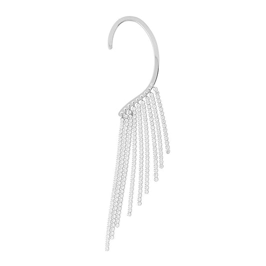 Orecchino Lungo Ear Cuff Sinistro Chandelier con Multifilo Tennis Cubic Zirconia Bianchi in ARGENTO 925 Galvanica Rodio