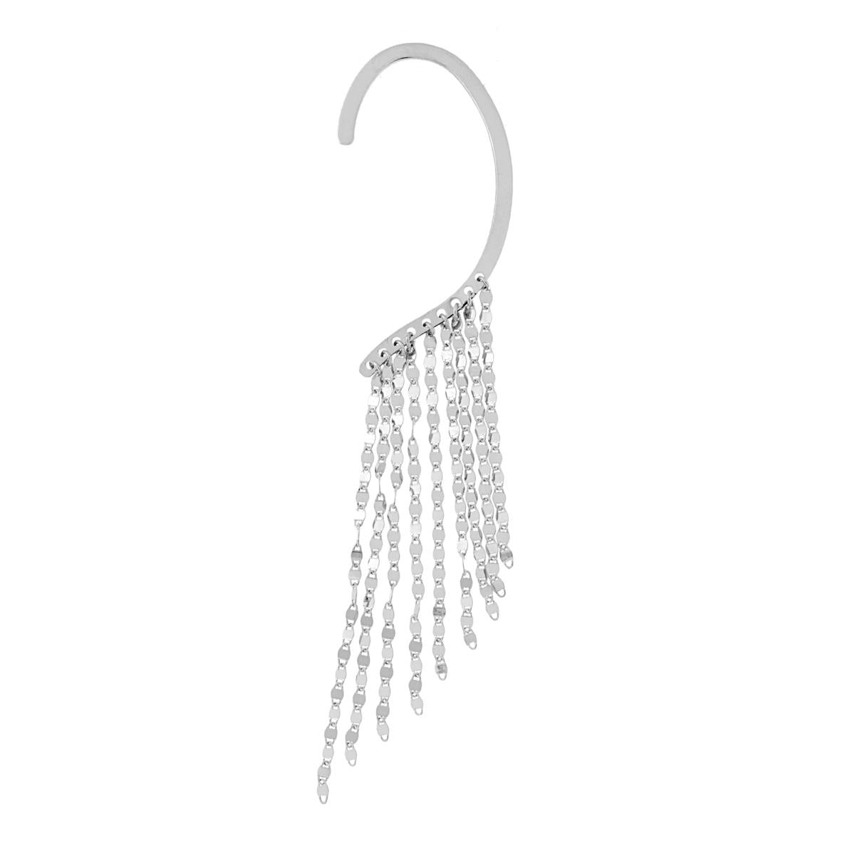 Orecchino Lungo Ear Cuff Sinistro Chandelier con Multifilo Catena Marinara Diamantata in ARGENTO 925 Galvanica Rodio