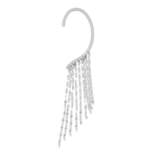 Orecchino Lungo Ear Cuff Sinistro Chandelier con Multifilo Catena Marinara Diamantata in ARGENTO 925 Galvanica Rodio