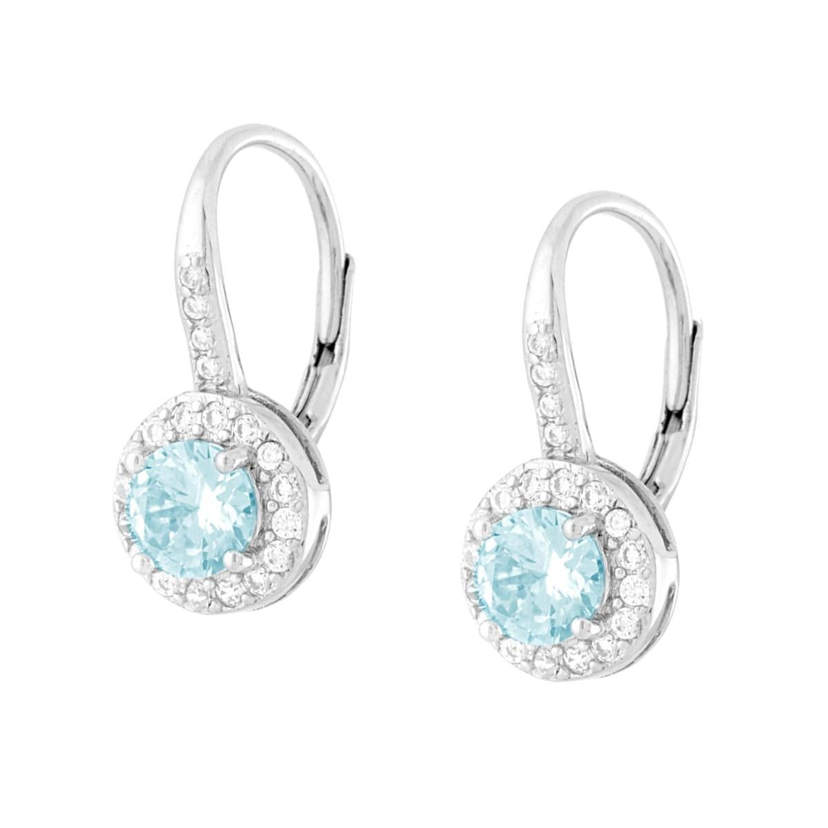 Orecchini Monachella Tondo Acquamarina con Cubic Zirconia Bianchi in ARGENTO 925 Galvanica Rodio