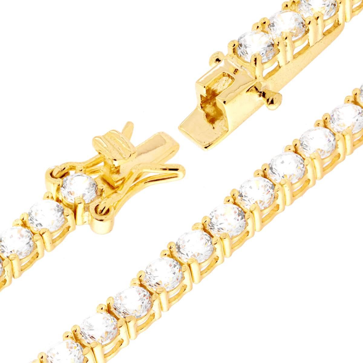 Bracciale Tennis Griffe cm 16,5 con Zirconi mm 3 Bianchi in ARGENTO 925 Galvanica Oro