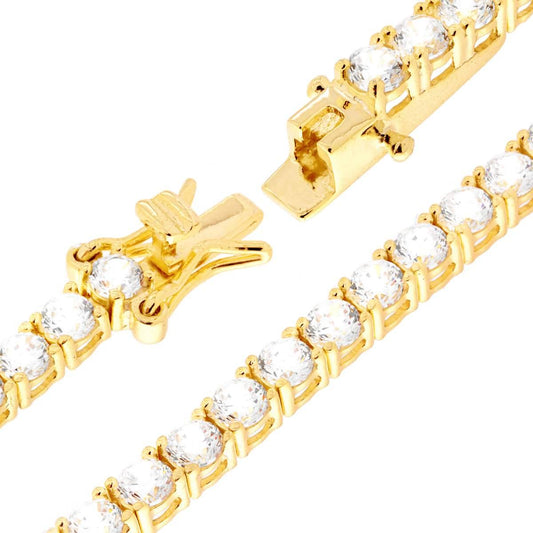 Bracciale Tennis Griffe cm 16,5 con Zirconi mm 3 Bianchi in ARGENTO 925 Galvanica Oro