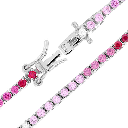 Bracciale Tennis Griffe cm 18 con Zirconi mm 2 Multicolor gradazione Rosso Rubino in ARGENTO 925 Galvanica Rodio