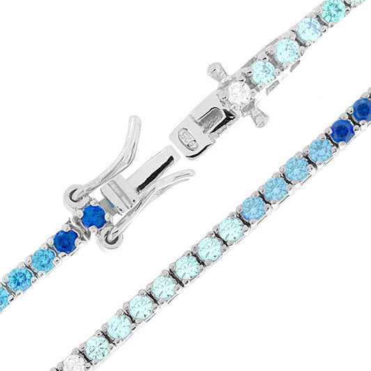 Bracciale Tennis Griffe cm 18 con Zirconi mm 2 Multicolor gradazione Blu Zaffiro in ARGENTO 925 Galvanica Rodio