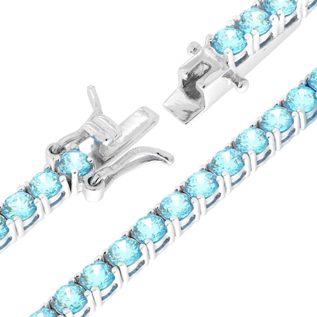 Bracciale Tennis Griffe cm 16,5 con Zirconi mm 3 Acquamarina in ARGENTO 925 Galvanica Rodio