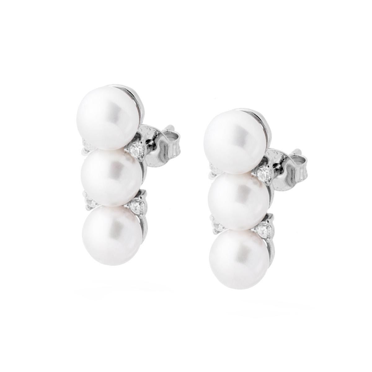 Orecchini Trilogy Perle e Cubic Zirconia Bianchi in ARGENTO 925 Galvanica Rodio