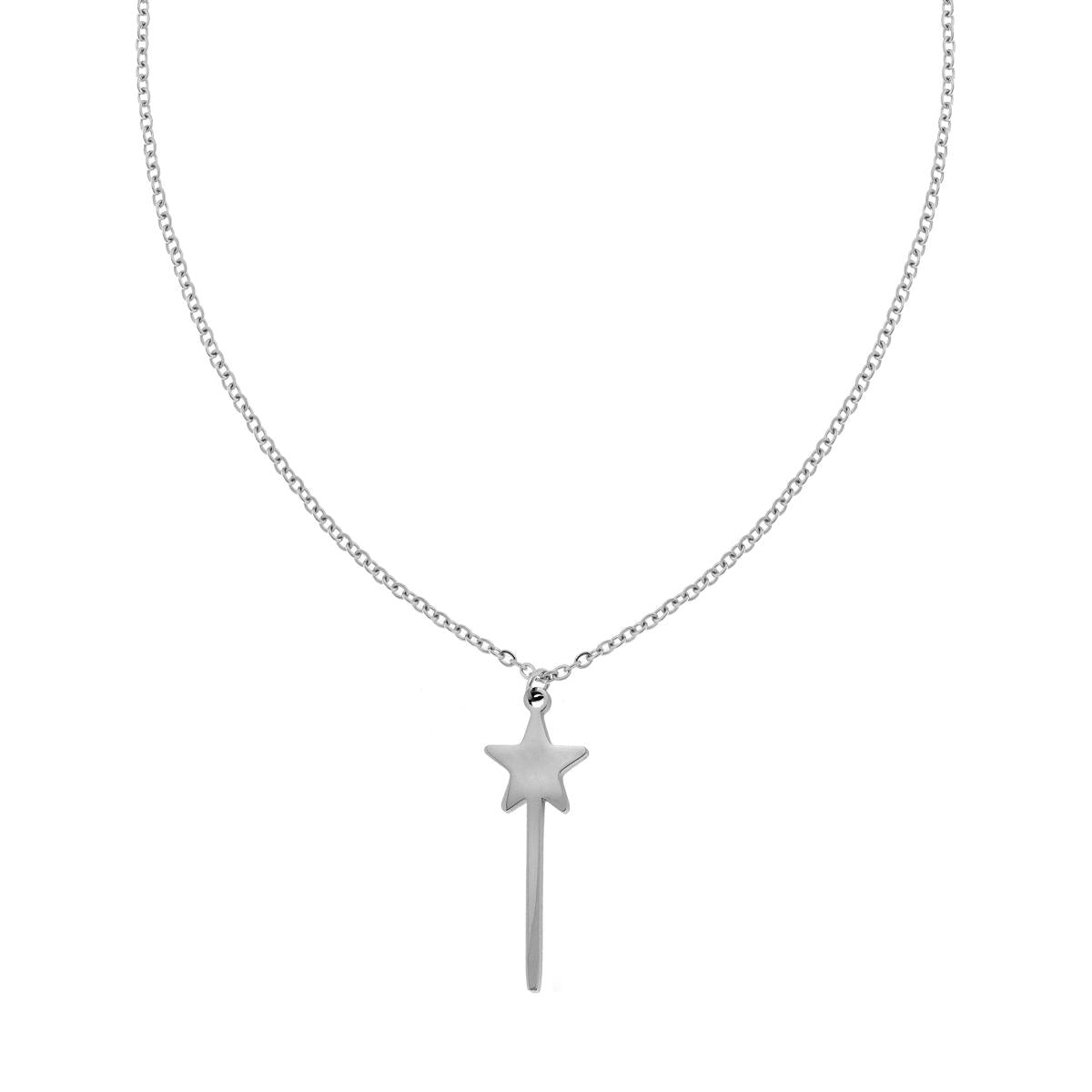 Collana Catena Forzatina Diamantata con Stella Bacchetta Magica in ACCIAIO
