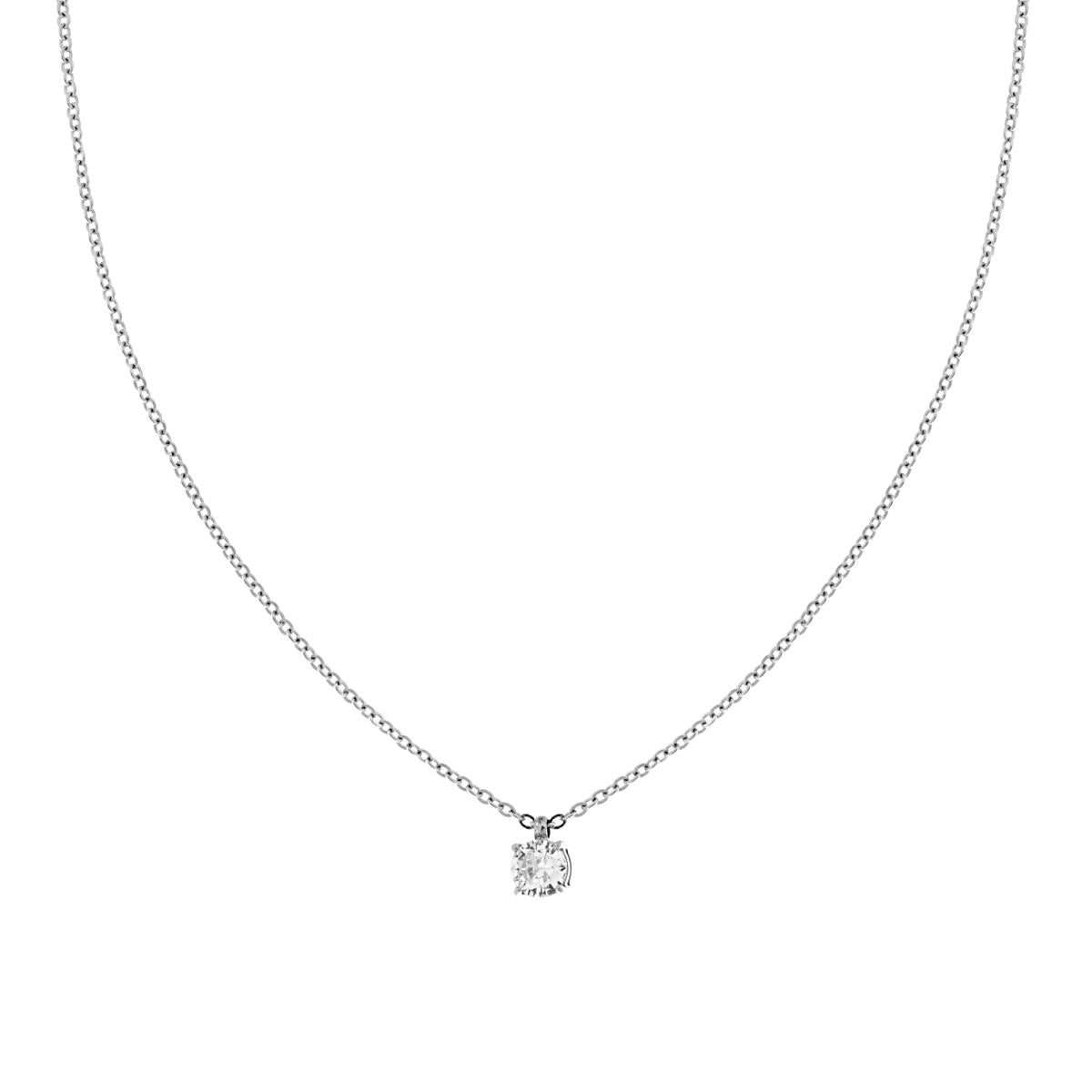 Collana Catena Forzatina Diamantata con Punto Luce Crystal Bianco in ACCIAIO