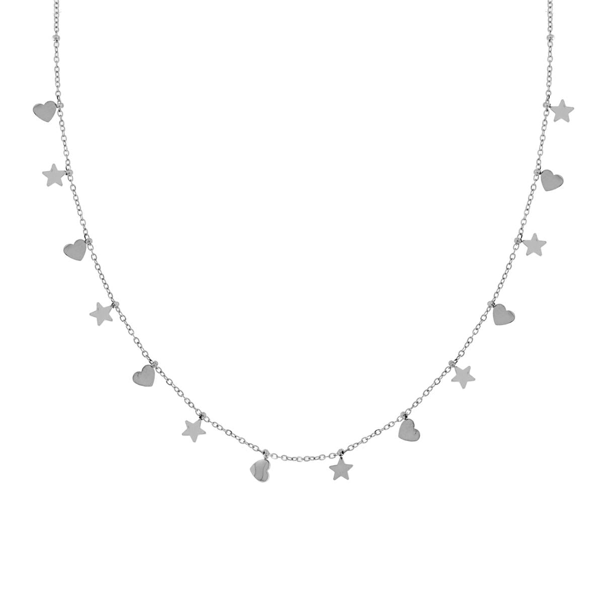 Collana Catena Forzatina con Cuori e Stelle plain pendenti in ACCIAIO